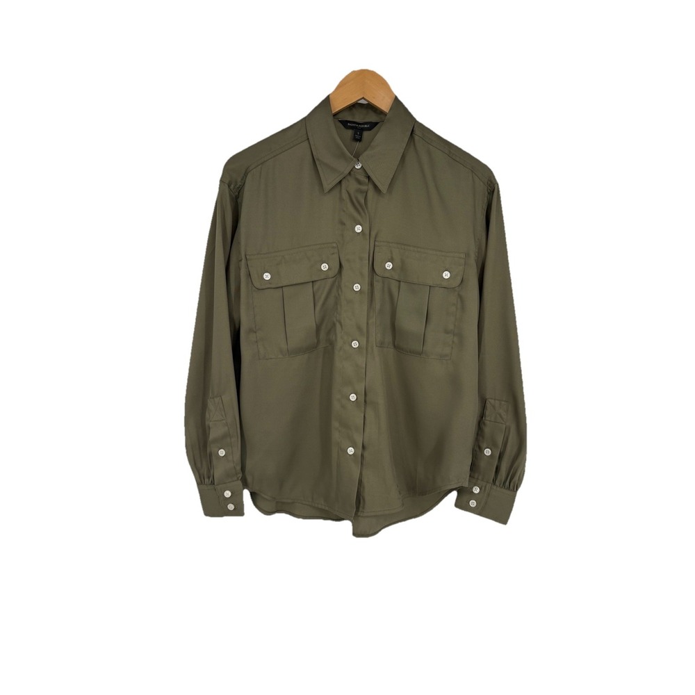 Banana Republic Silky Twill Button Up Shirt Small Army‎ Green Career Preppy